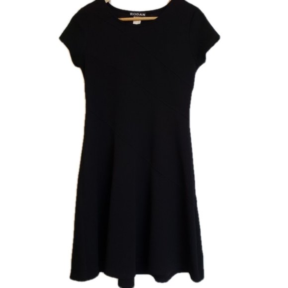 RODAN Black Fit & Flare Stretch Dress S - Picture 1 of 6